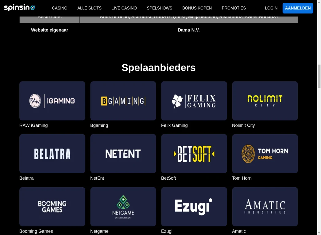 Spinsino Live Casino met Evolution Gaming Dealers