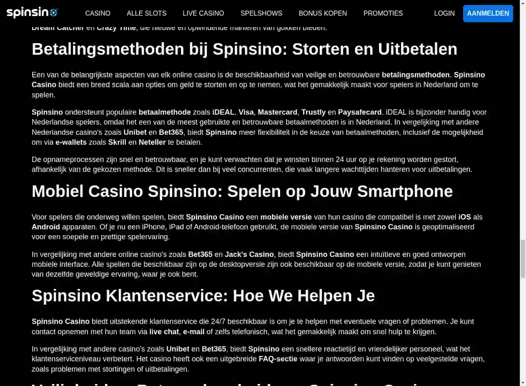 Spinsino VIP Programma Niveaus