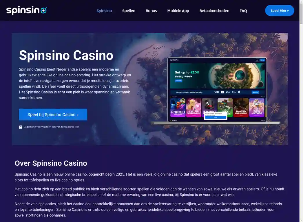 Spinsino Casino Interface met Tropisch Strand Thema